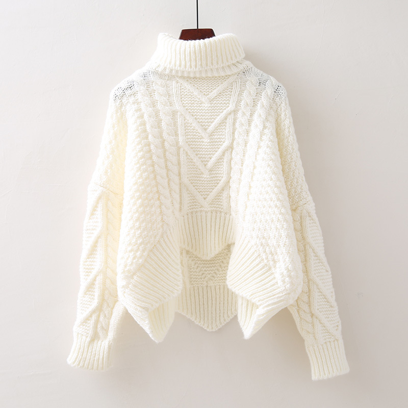 Women's Retro Cable Knit Turtleneck Sweater Loose High Waist Chunky Pullover