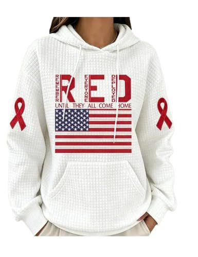 Women's Ribbon American Flag Print Casual Hoodie