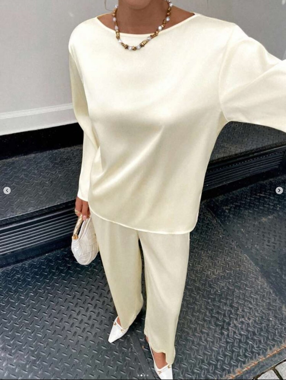 Women's Two-Piece Straight-Leg Pants and Loose Top Set