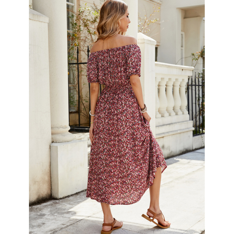 Floral Print Off-Shoulder Short Sleeve Maxi Dress with Convertible Styling