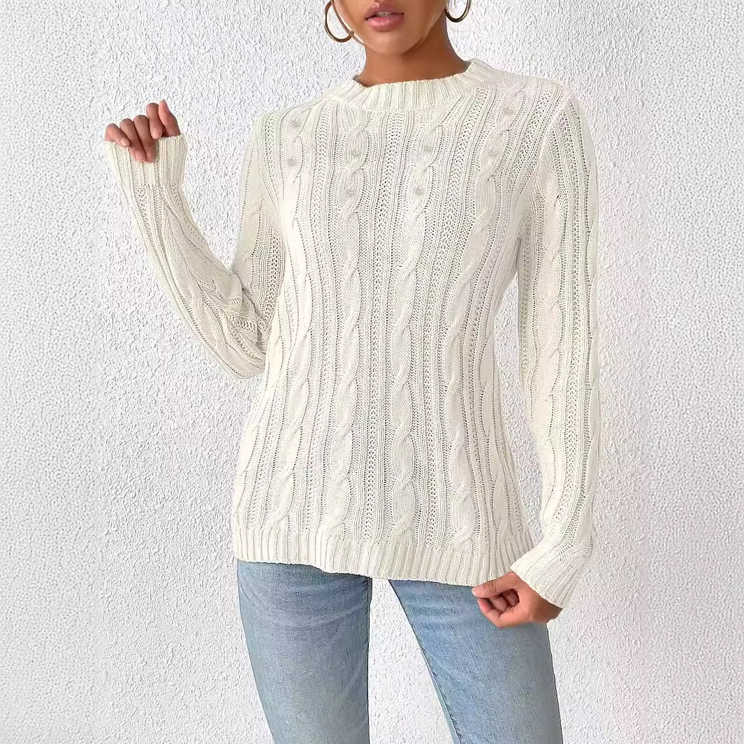 Women's Pearl Beaded Crewneck Knit Pullover Sweater
