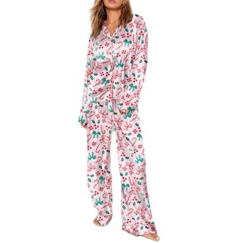 Cuban Collar Bow Ribbon Print Long Sleeve Women's Set