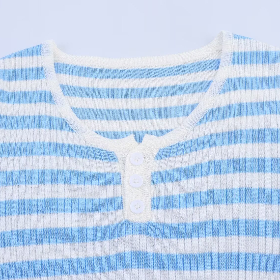 Sweet Three-Button Striped Knit Pullover