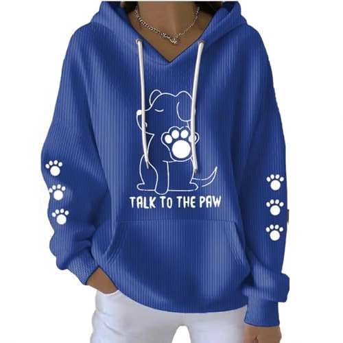 Women's Dog Paw Print Letter Hoodie Long Sleeve Pullover