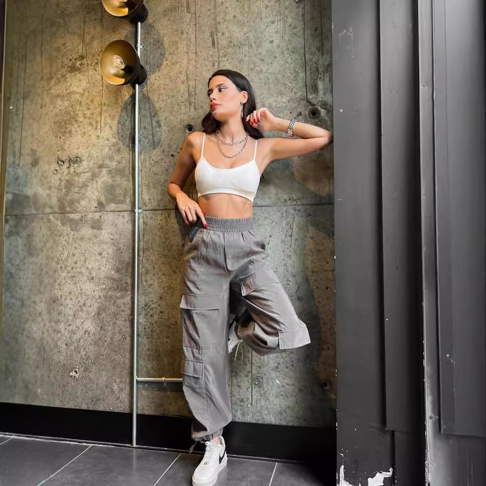 Women's Loose Fit Solid Cargo Pants with Pockets