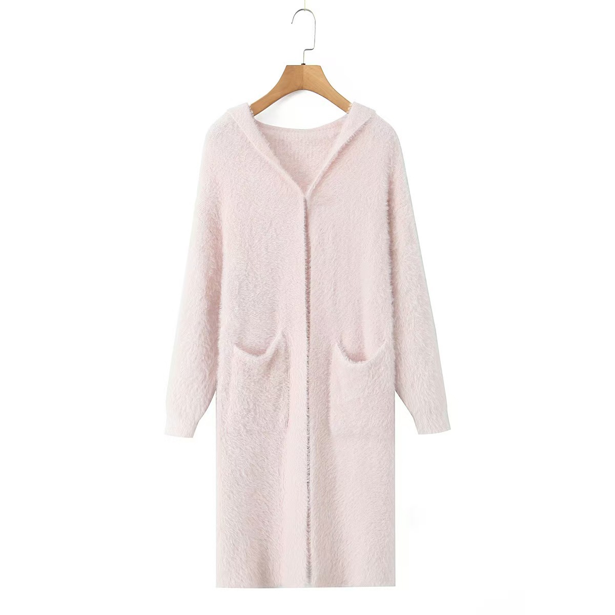 Mohair Hooded Pocket Midi Cardigan Sweater