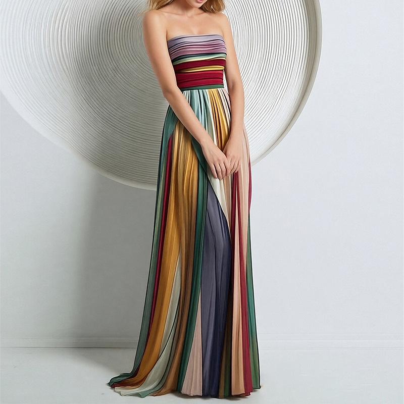 Women's Color-Block Strapless Backless Long Dress