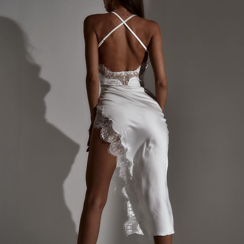Women's Sexy Backless Lace Trim Bodycon Cami Dress