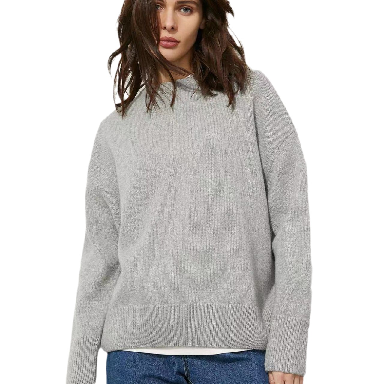 Women's Crewneck Solid Color Pullover Sweater Soft Casual