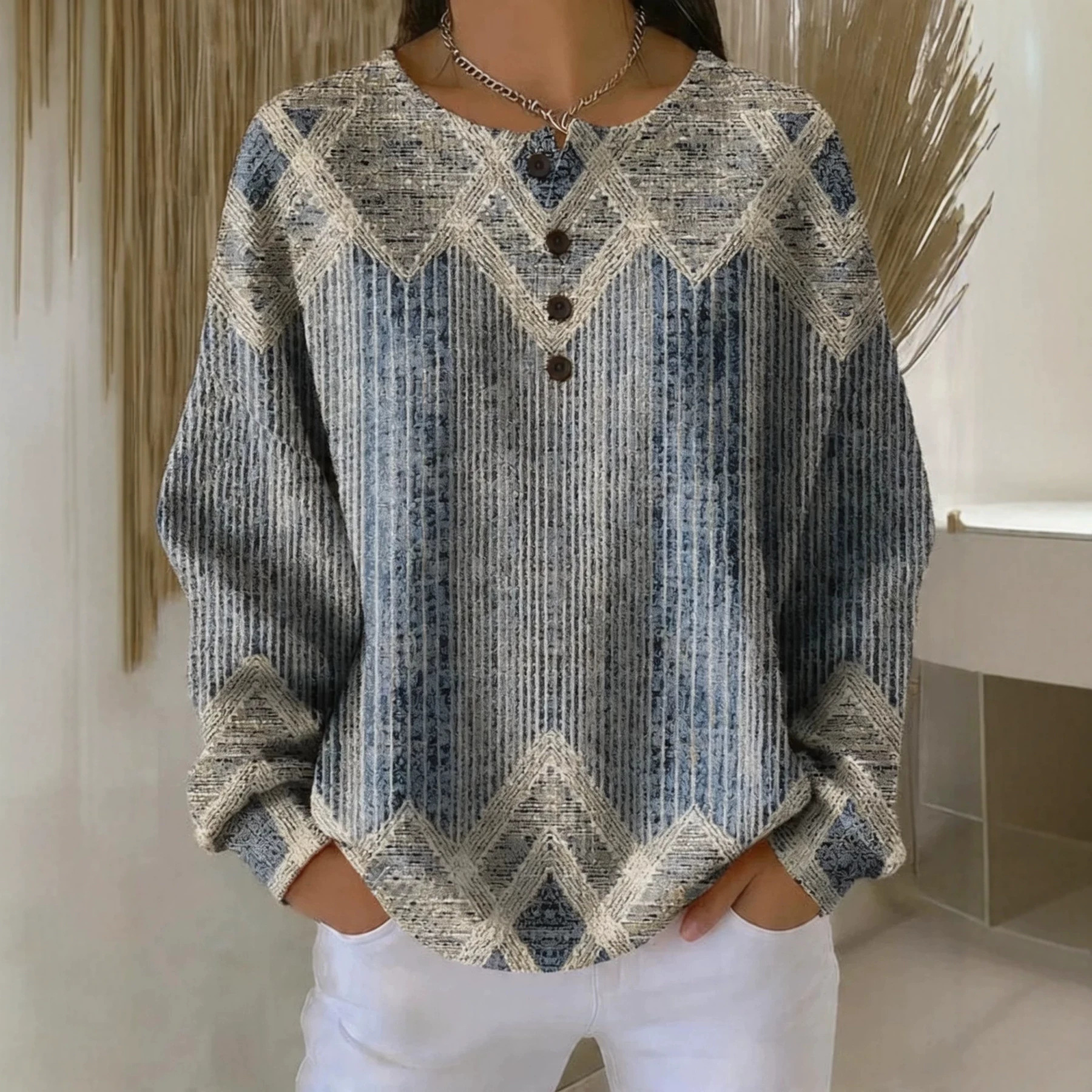 Women's Bohemian Paisley Print Buttoned Sweatshirt