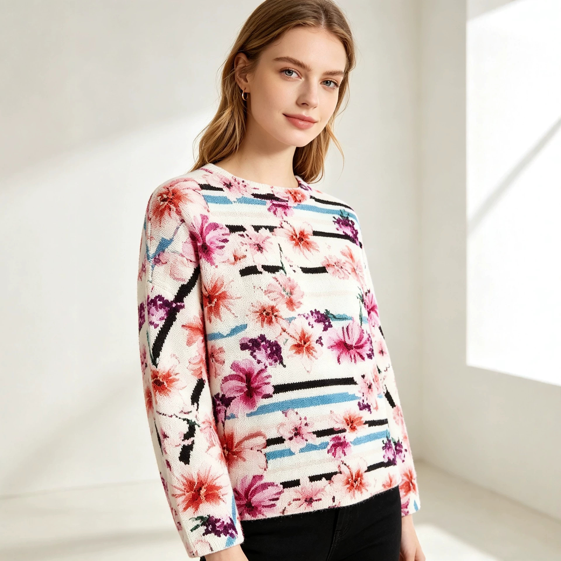 3D Print Christmas Sweater for Women Crewneck Long-Sleeve Pullover