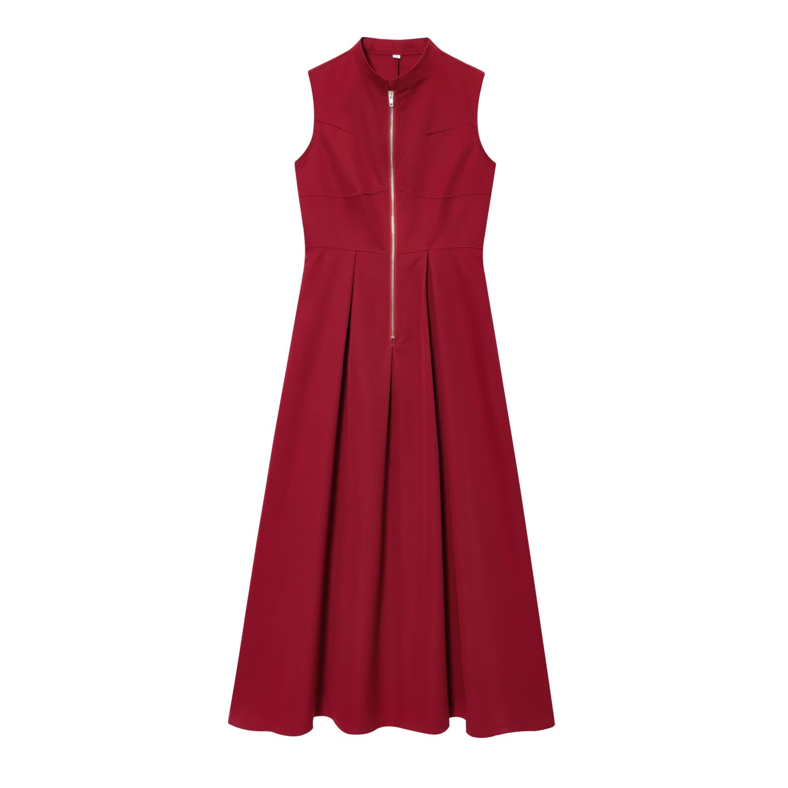 Women's Sleeveless A-Line Midi Dress with Round Neck and Waist-Cinching Fit