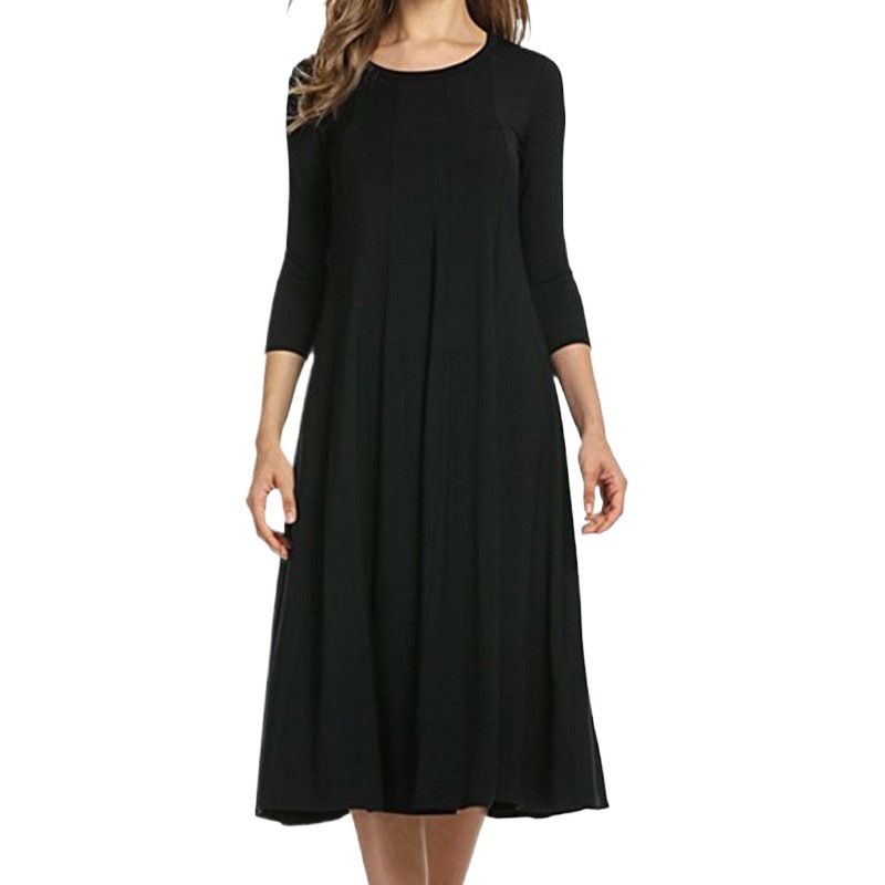 Women's Crew Neck Half-Sleeve Solid Color Flared Dress Custom Logo Workwear