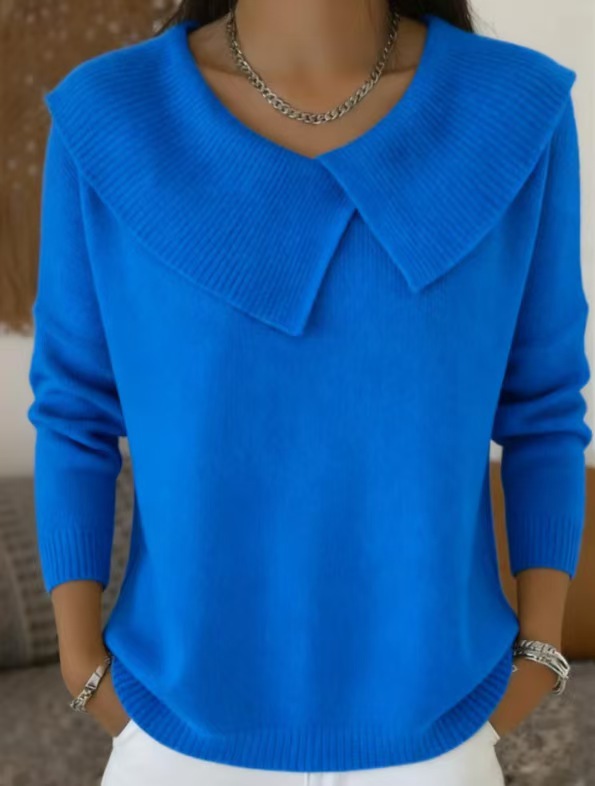 Korean Retro Collared Knit Sweater, Loose Slimming Pullover