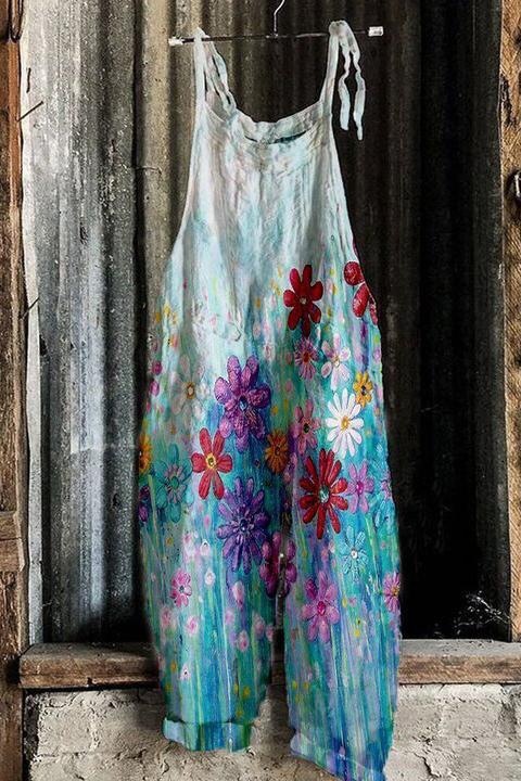 Sweet Floral Print Wide-Leg Jumpsuit