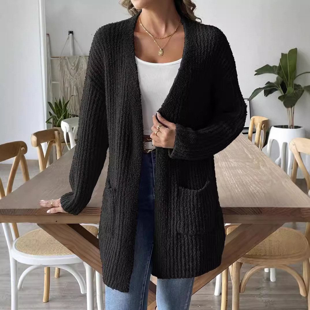 Women's Soft Knit Open-Front Cardigan Sweater with Pockets