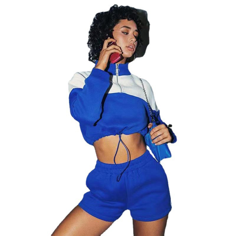 Women's Colorblock Drawstring Shorts & Sweatshirt Two-Piece Set