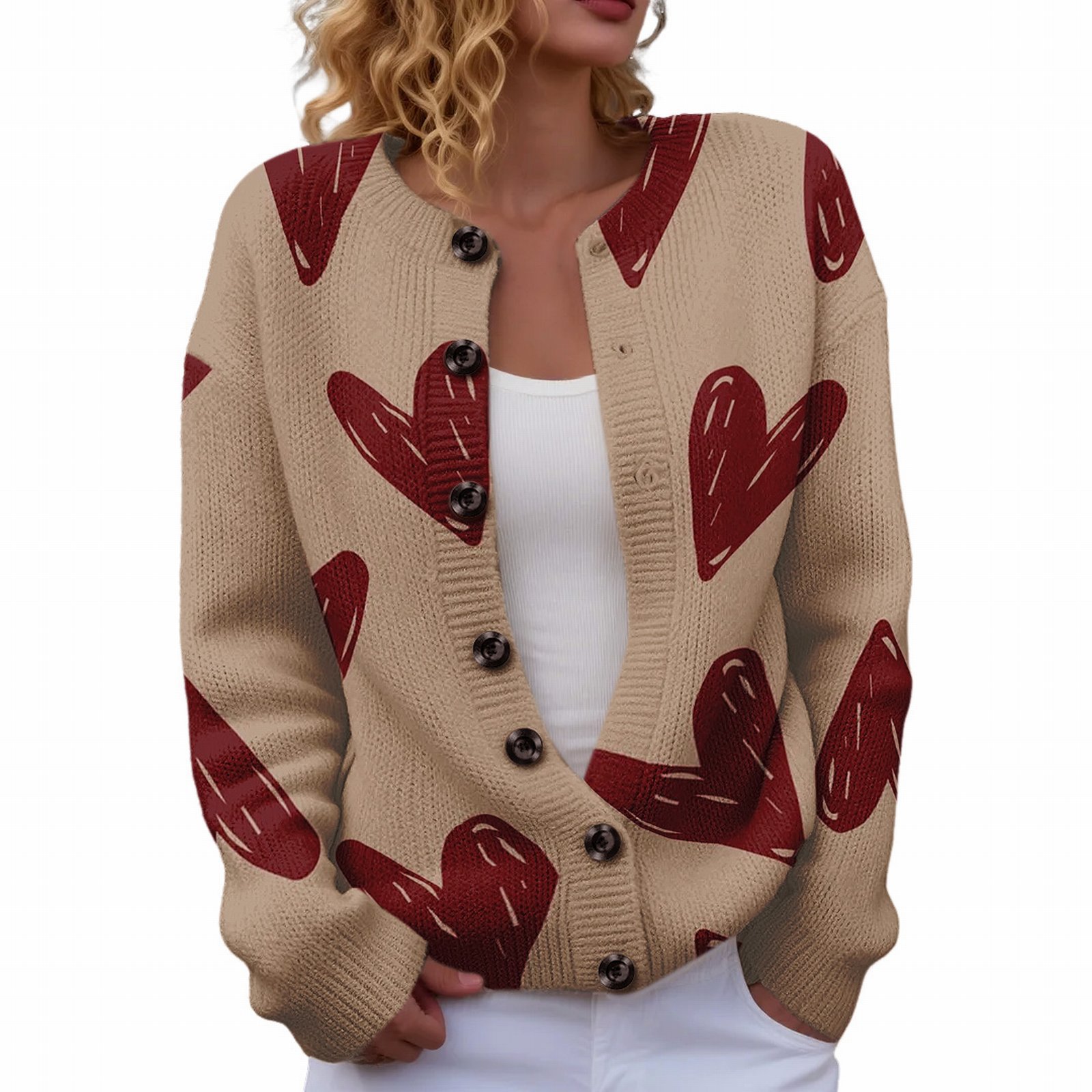 Women's Heart Ribbon Bow Cherry Print Cardigan