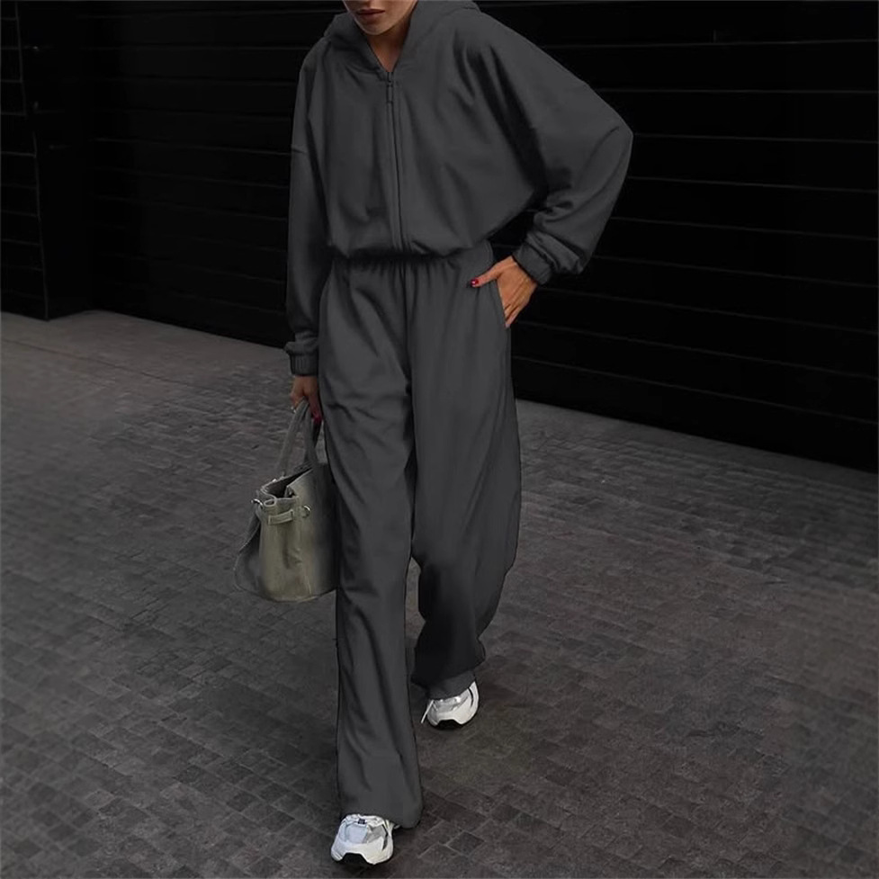 Women's Casual Open-Front Cardigan & Wide-Leg Pants Two-Piece Set