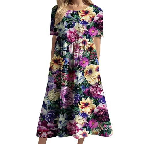 Women's Floral Print Casual A-Line Midi Dress with 3D Digital Print
