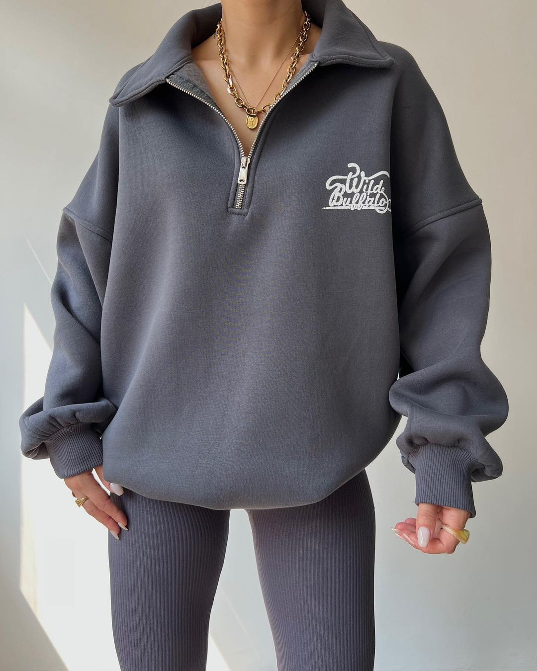 Fleece-Lined Printed Long-Sleeve Pullover Sweatshirt
