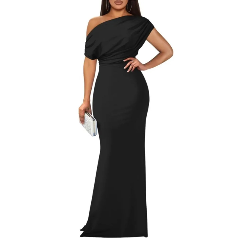 Elegant Solid One-Shoulder Ruched Bodycon Dress