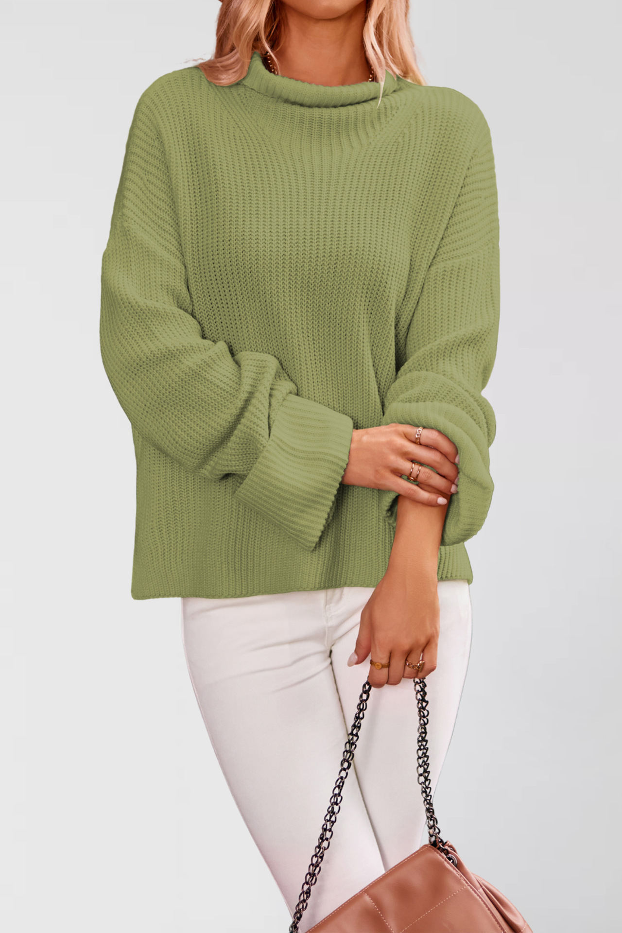 Women's Solid Color Flared Sleeve Crewneck Knit Sweater