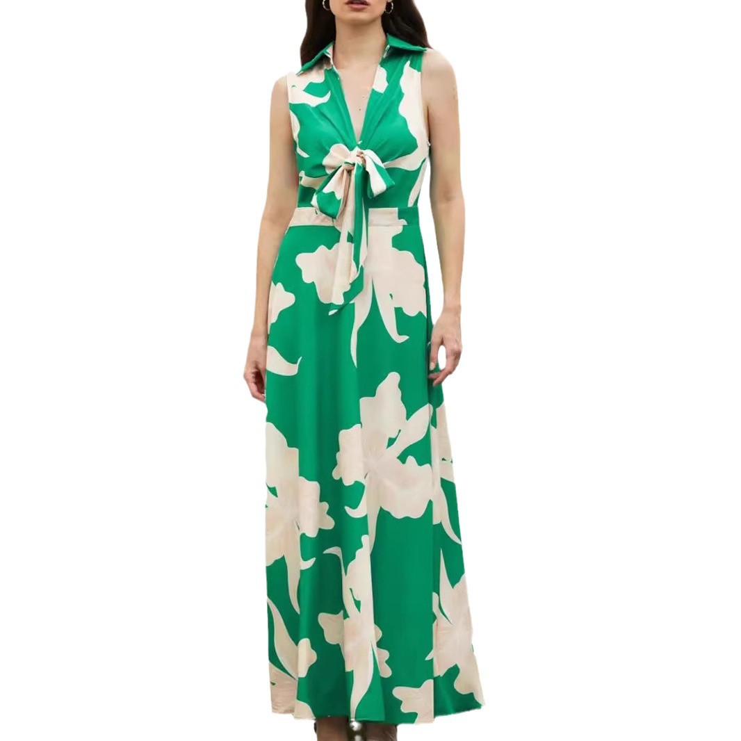 V-Neck Floral Print Midi Dress Sleeveless French Style