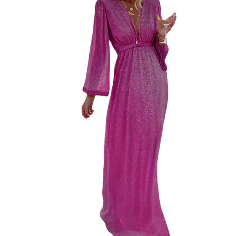 Women's V-Neck Long Sleeve Sequin Dress