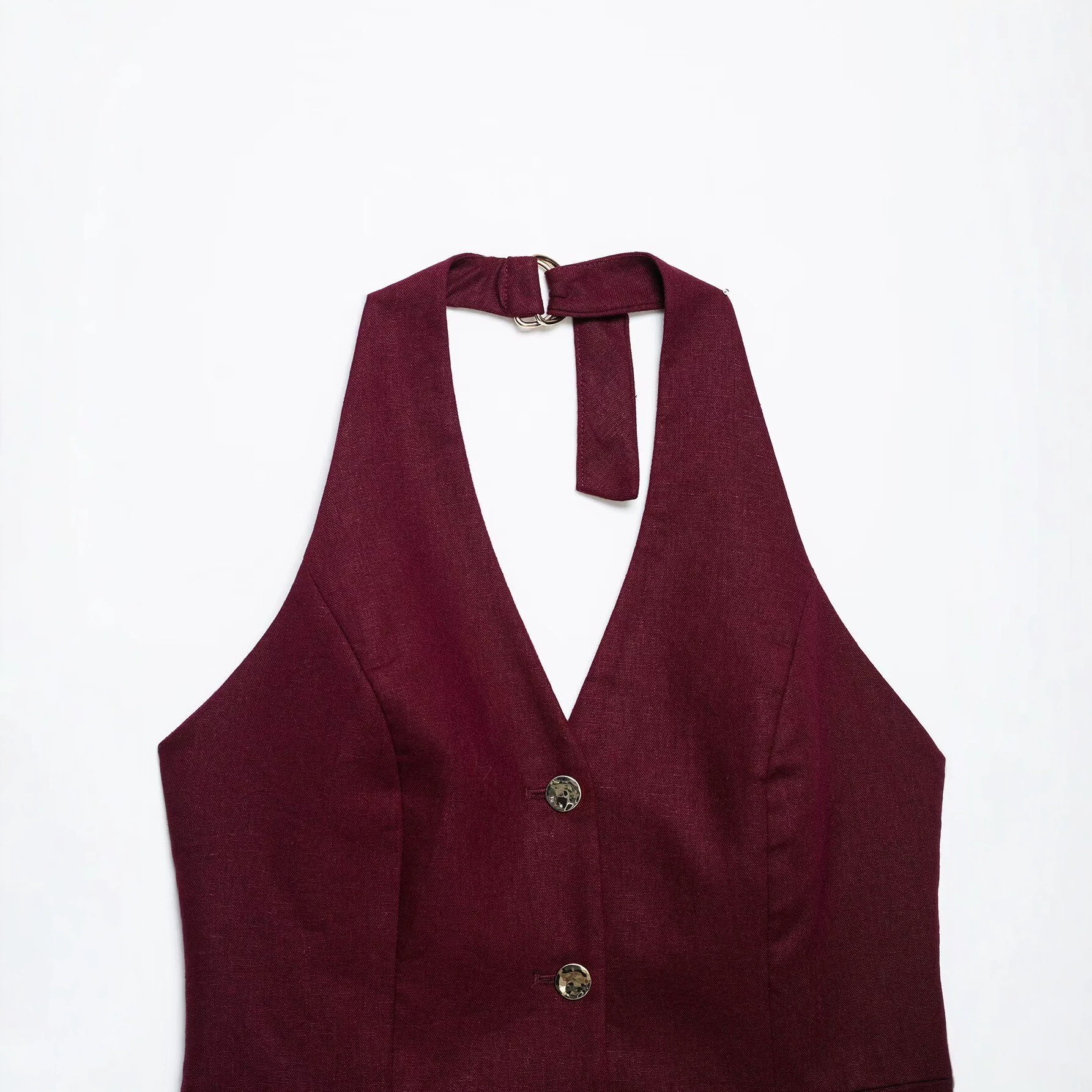 Women's Halter Vest and Casual Shorts Set Solid Color Polyester