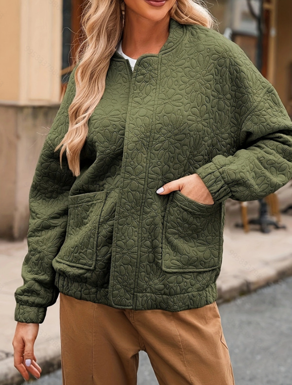 Women's Textured Button-Down Long-Sleeve Cardigan Jacket