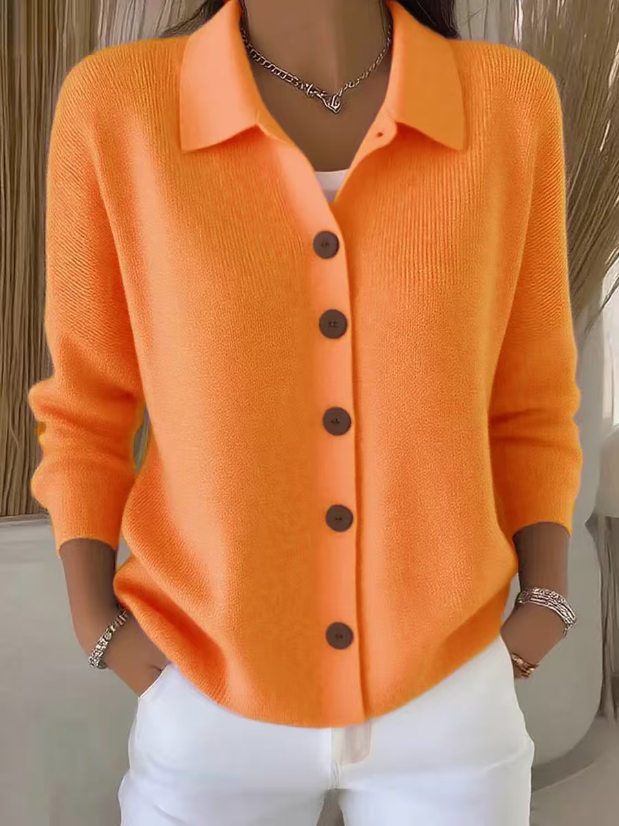 Polo Collar Button-Front Knit Cardigan Sweater