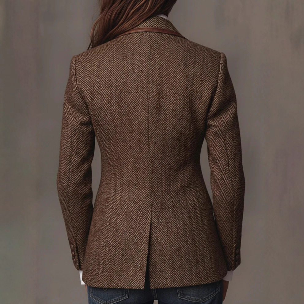 French Retro Color-Block Blazer-Collar Woolen Coat