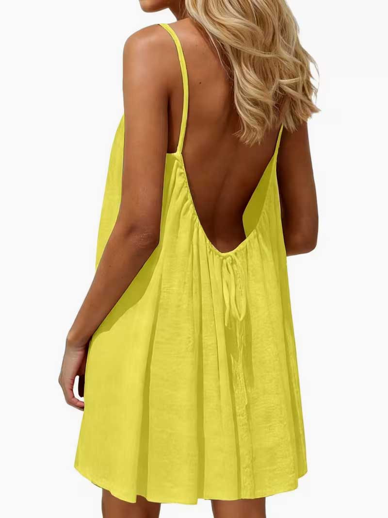Women's Sleeveless Open Back Loose Solid Color Dress