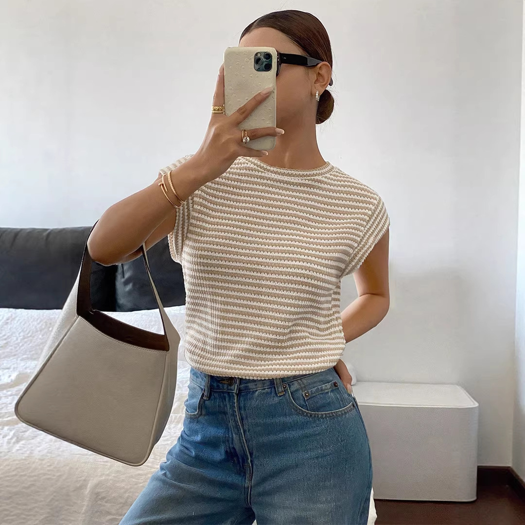 Retro Cable-Knit Short-Sleeve Crewneck Tee