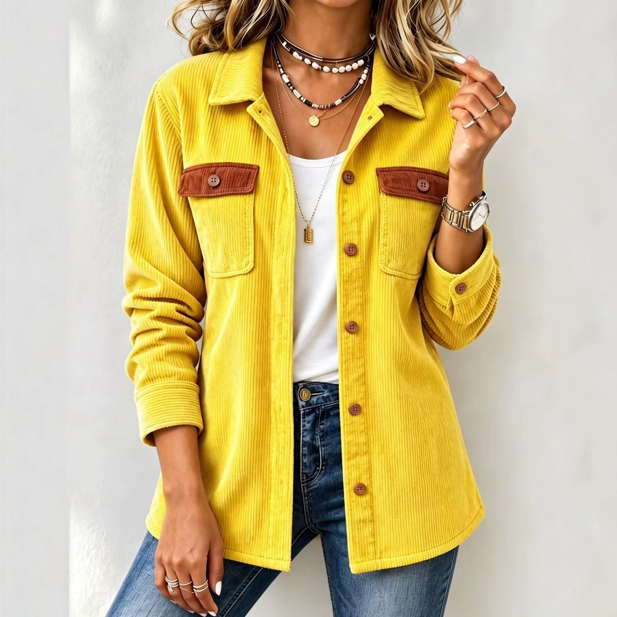 Women's Corduroy Button Pocket Casual Jacket