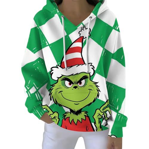Women's Plaid Christmas Grinch Print Hoodie