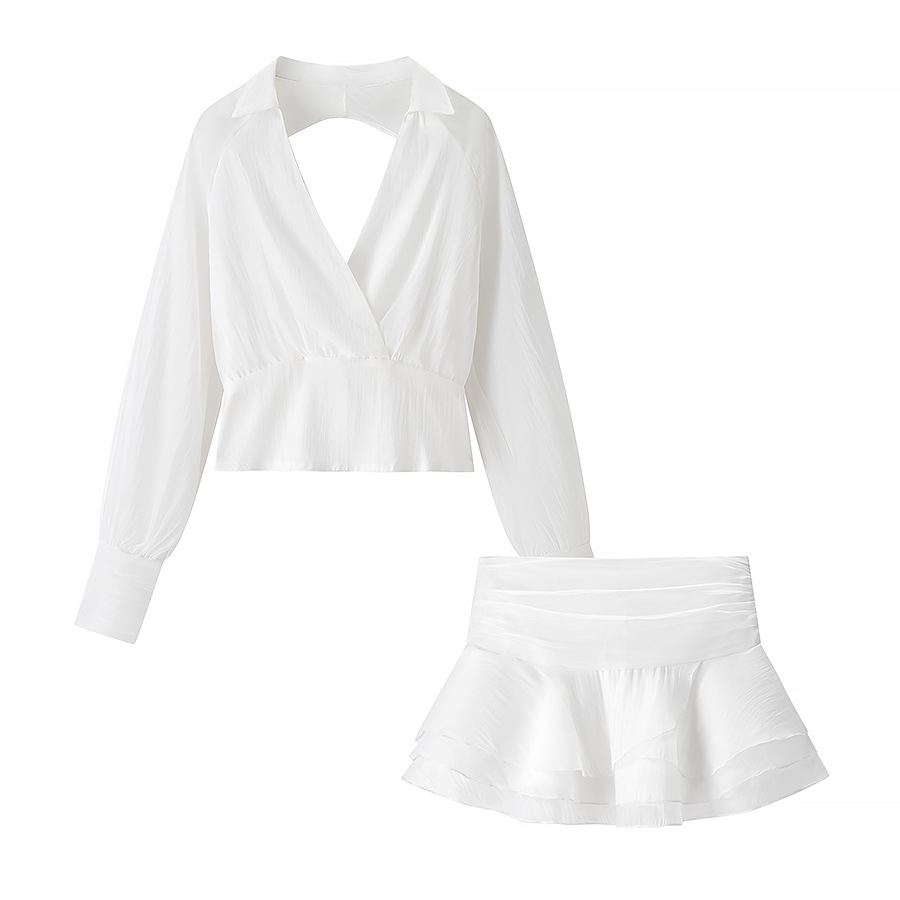Women's Ruffle Blouse and Skirt Two-Piece Set