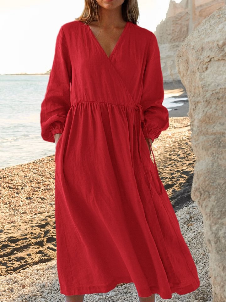 Solid Color Loose High Waist Cotton Linen Dress