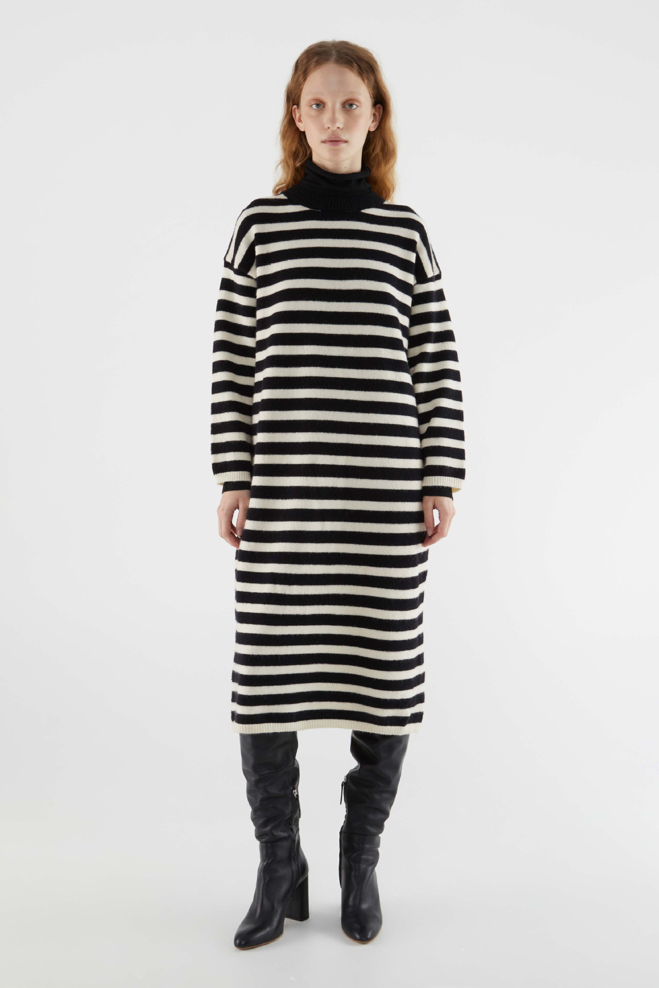 Striped Sweater Dress Round Neck Long Sleeve Loose Fit