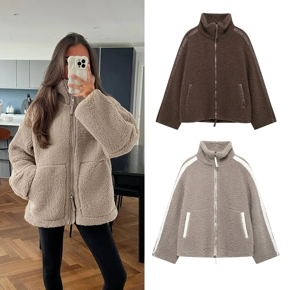 Women's Loose Stand Collar Double-Zip Cardigan