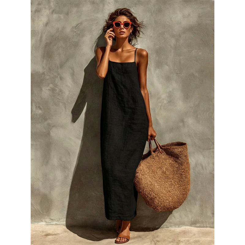 Women's Solid Sleeveless Midi Dress Casual Loose Fit