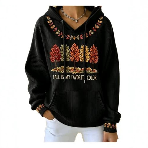 Women's Tree Maple Leaf Letter Print Casual Hoodie
