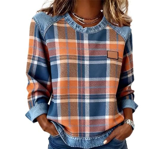 Women's Plaid Badge Print Casual Sweatshirt
