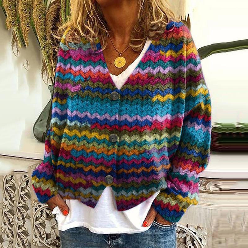 Printed Women's Cardigan Soft Knit Sweater Casual Poncho Coat