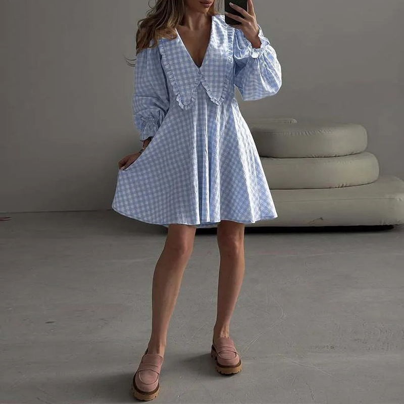 Women's Elegant Slim-Fit Plaid French Mini Dress