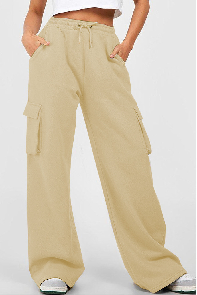 Women's Straight-Leg Loose Casual Pants Polyester Spandex High Waist