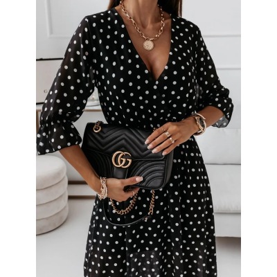 Women's V-Neck Printed Short Sleeve Midi Dress - 6 Colors