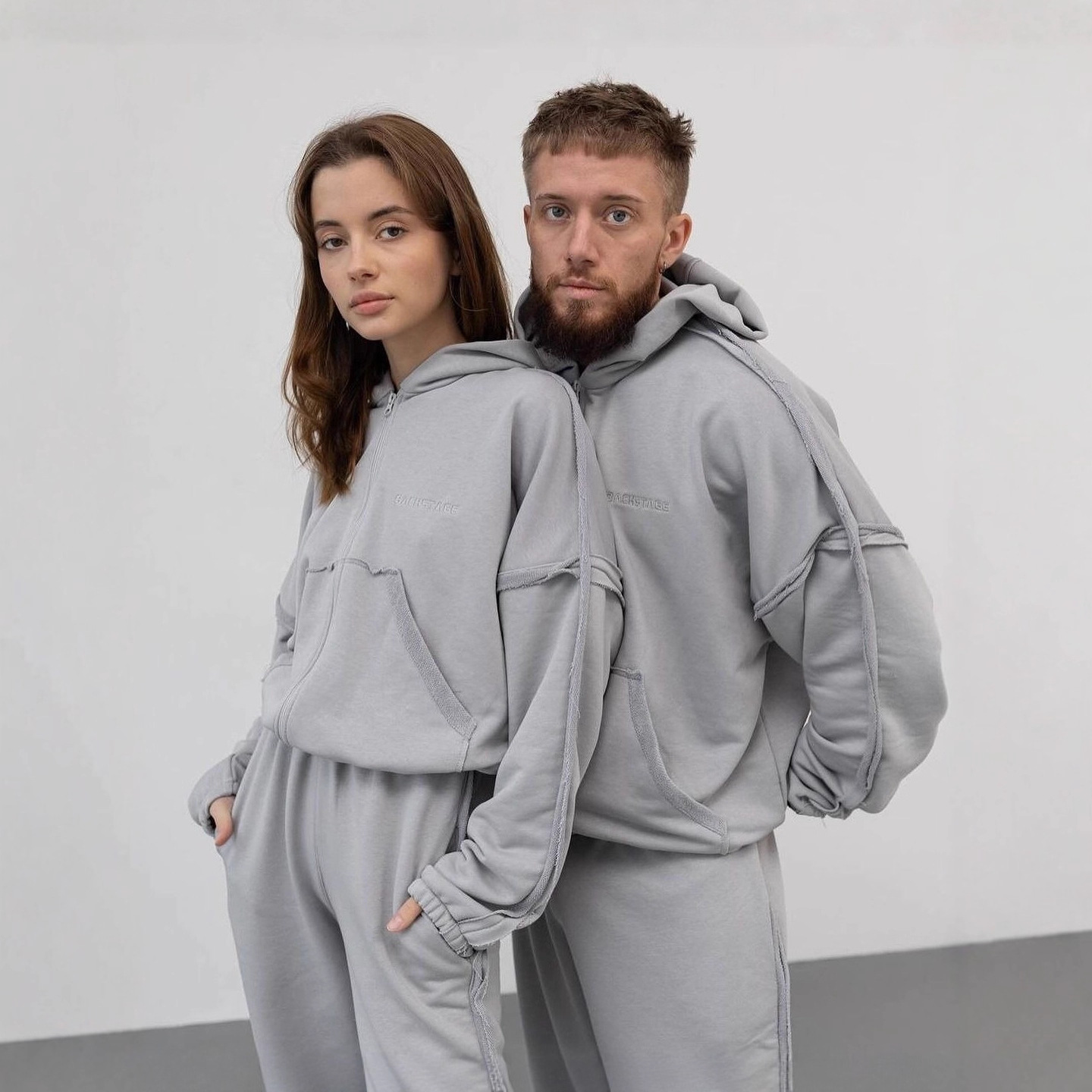 Solid Color Hooded Sweatshirt and Pants Set for Couples