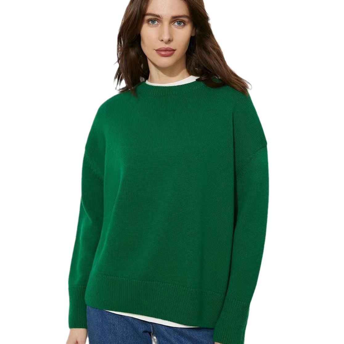 Women's Crewneck Solid Color Pullover Sweater Soft Casual